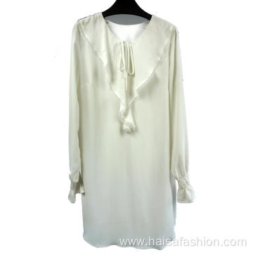 White Flounce Dress For Ladies